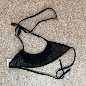 NWT Frederick’s of Hollywood Black Mesh Bra Tassles String Bikini Style Top L-XL